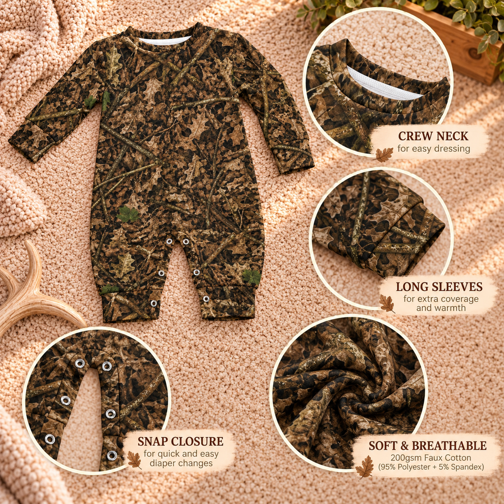 Long Sleeve Camouflage Baby Romper | Soft One-Piece Camo Outfit for Infant Outdoor Adventurers and Hunting Season