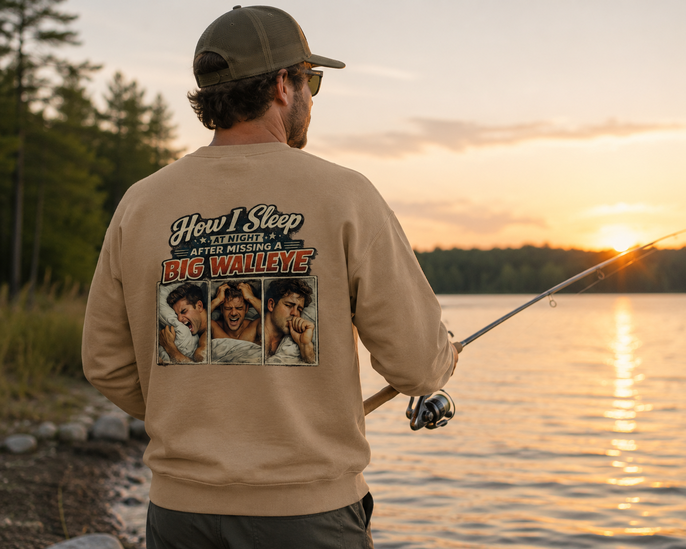 Men's Fishing T-Shirt | Funny Outdoorsmen Long Sleeve Shirt How I Sleep After Missing A Walleye