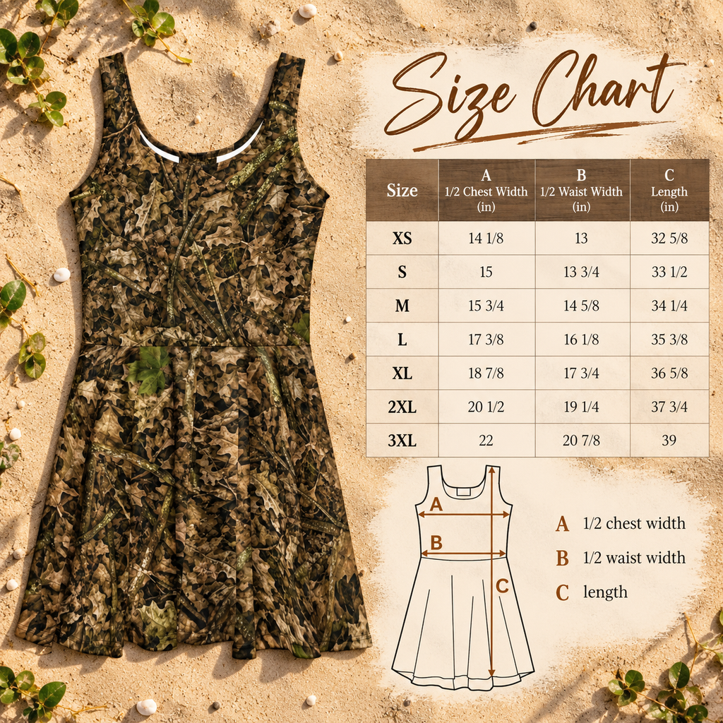 Camouflage Skater Dress | Woodland Camo Sleeveless Flare Dress for Outdoorsy Women Hunters
