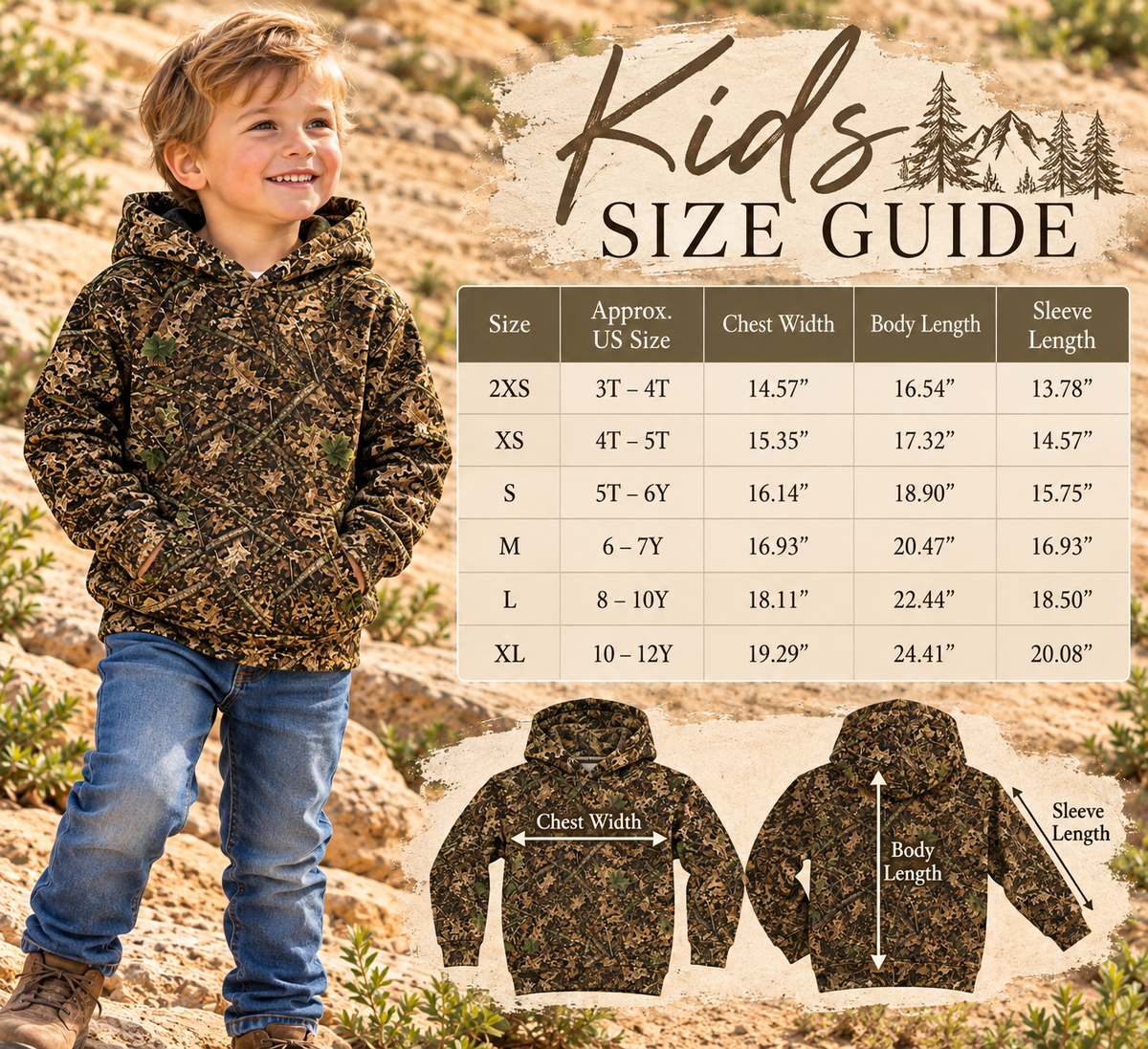 Kids Woodland Camo Hoodie | Hunting Sweatshirt with Front Pocket for Toddlers, Boys & Girls Who Love the Outdoors