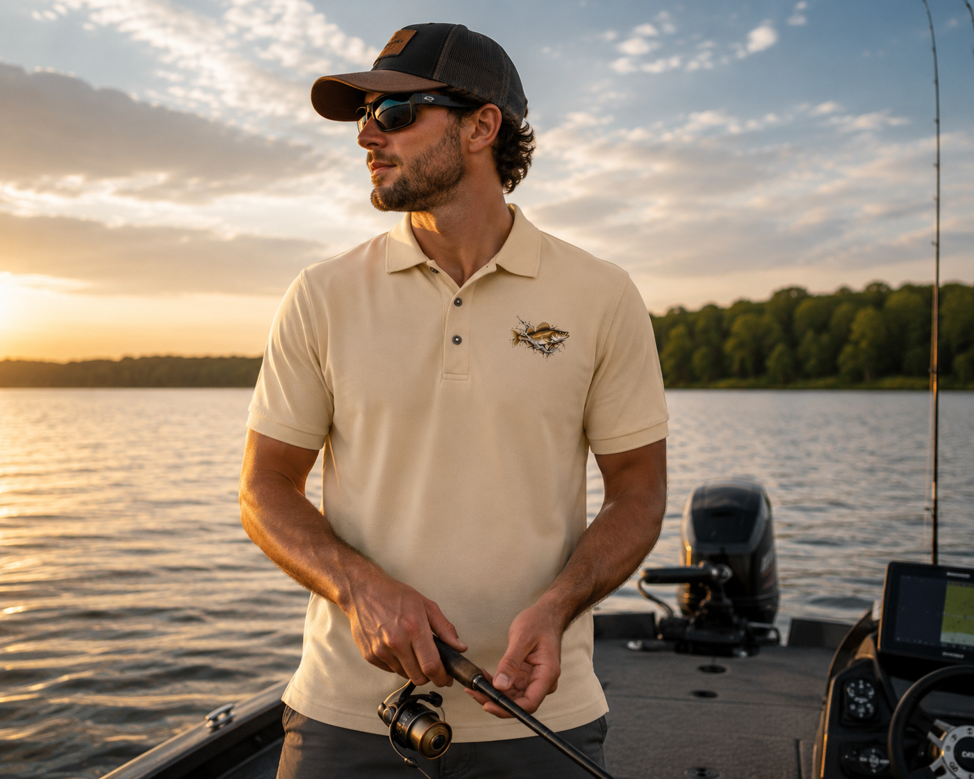 Men's Premium Walleye Fishing Polo | Guys Silky Fisherman Shirt for Fishing, Hunting, Camping, Tournaments, and Formal Events