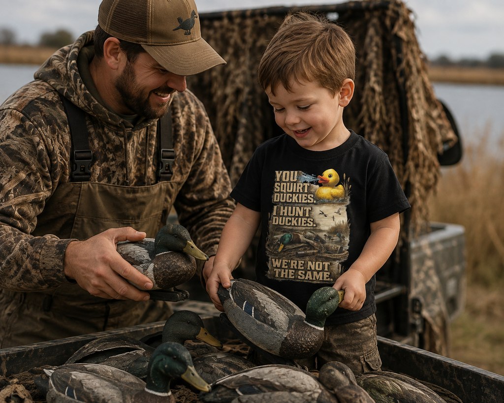Toddler Duck Hunting T-Shirt | Outdoor Kids Funny Duckies Short Sleeve Tee for Waterfowl Season