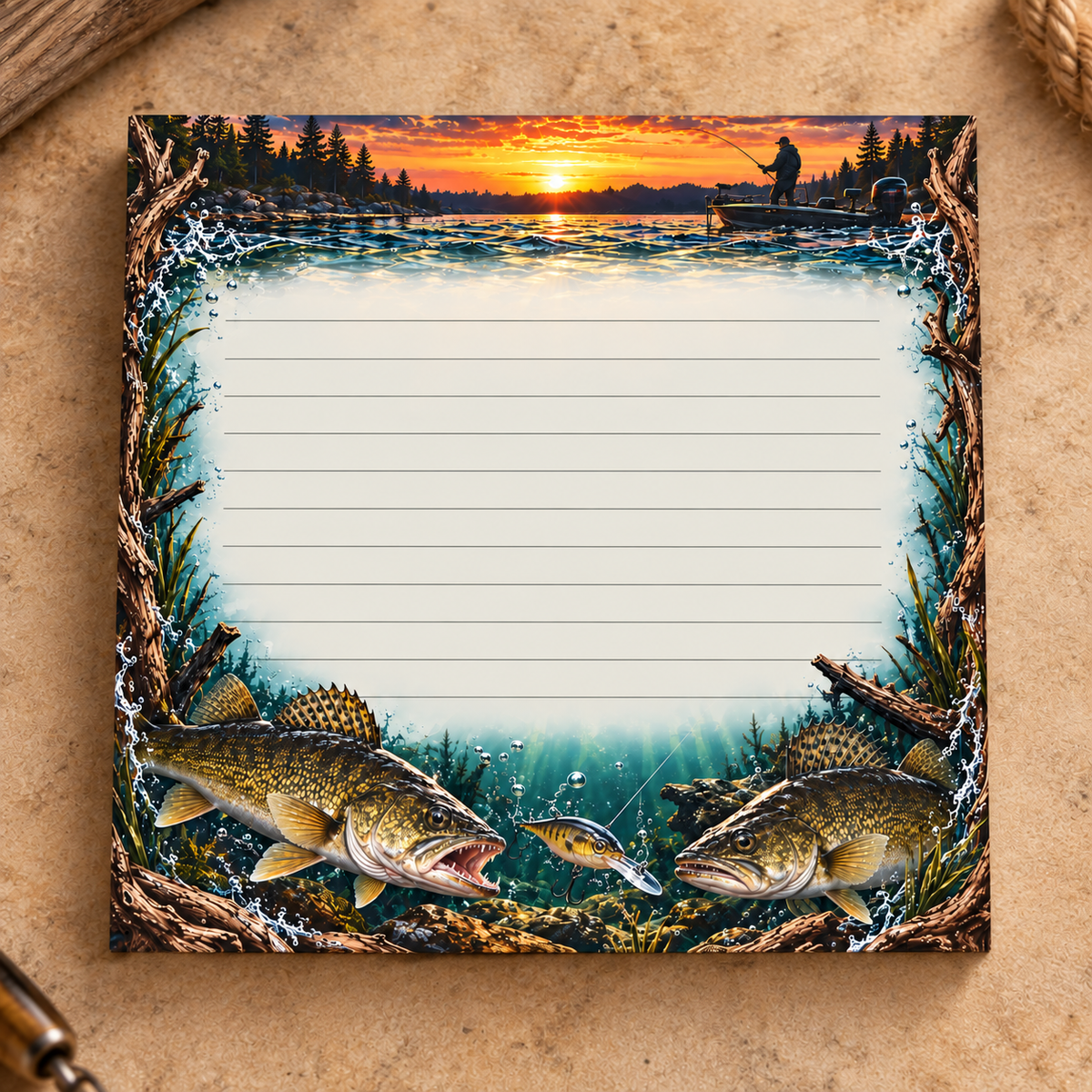 Walleye Fishing Sticky Notes | Fisherman Post-It Notepad Gift | Lined Memo Paper for Walleye Obsessed Outdoorsmen