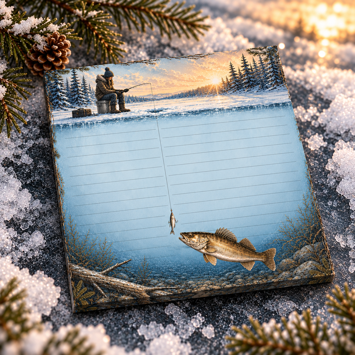 Ice Fishing Walleye Sticky Notes | Winter Fisherman Theme Post-it® Note Pad Gift for Outdoorsmen and Outdoorswomen