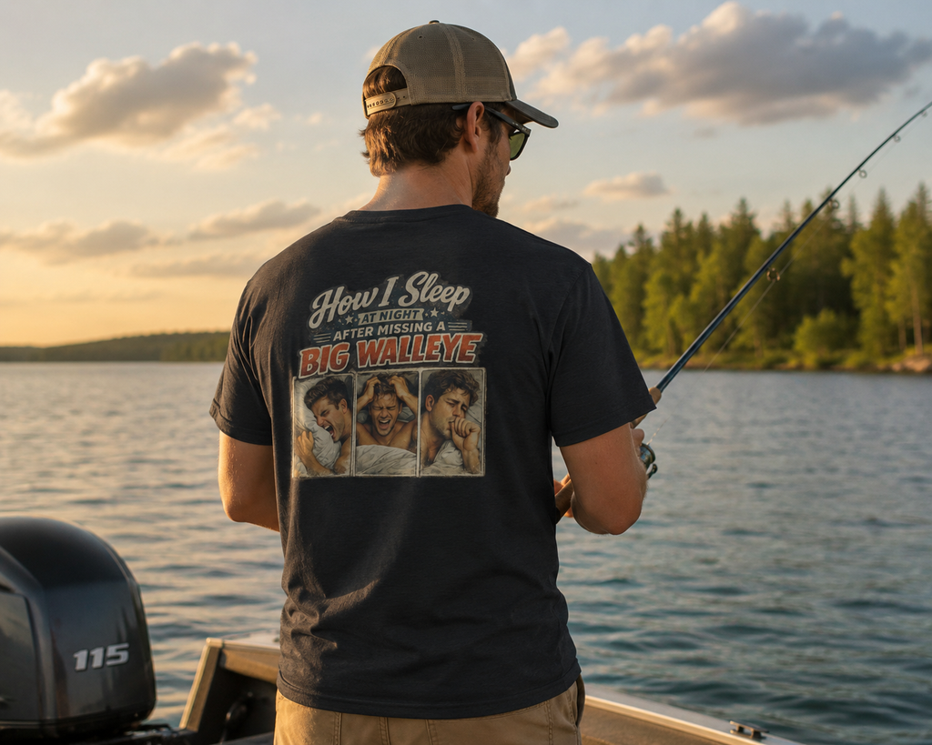 Men's Fishing T-Shirt | Funny Outdoorsmen Short Sleeve Tee How I Sleep After Missing A Walleye