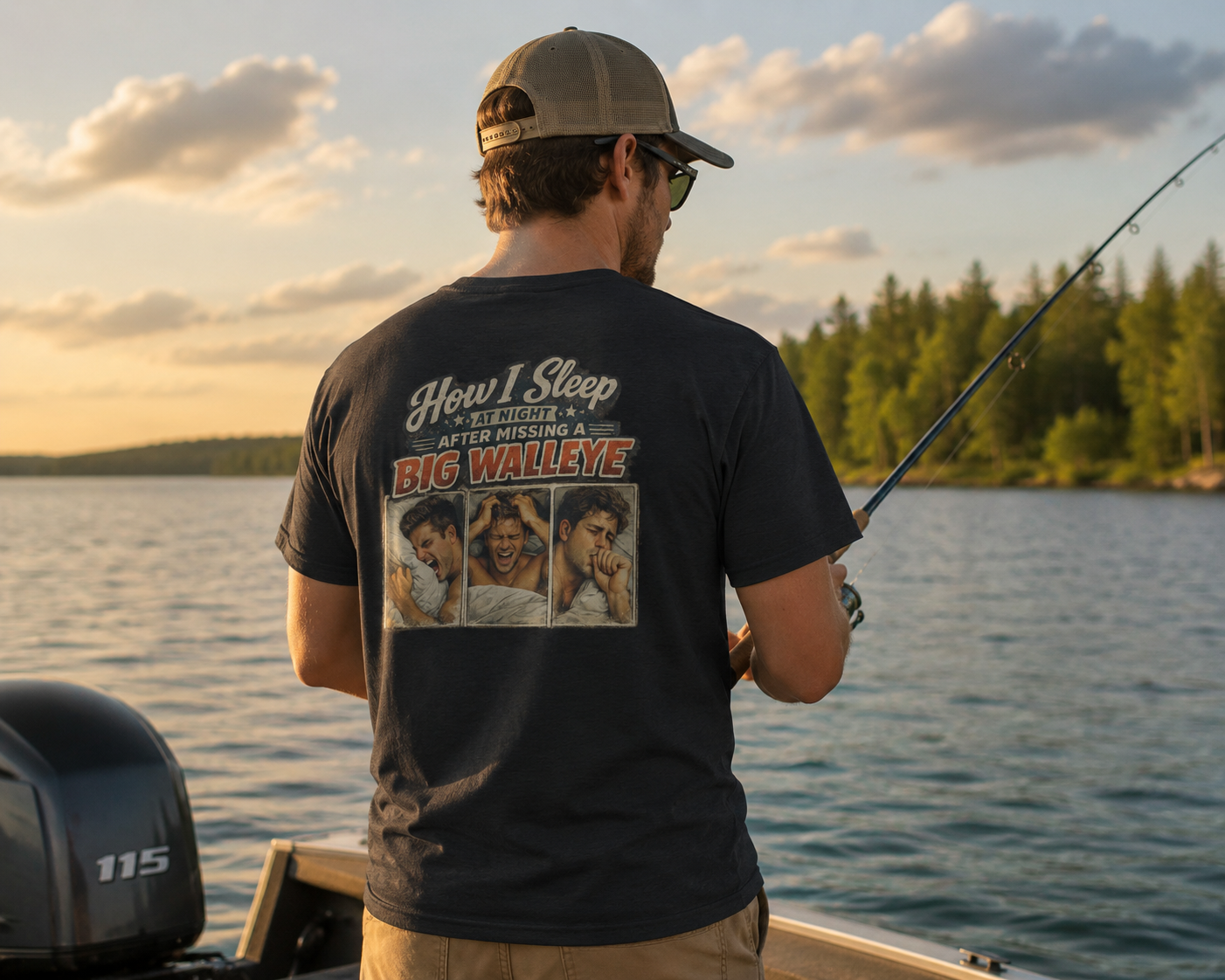 Men's Fishing T-Shirt | Funny Outdoorsmen Short Sleeve Tee How I Sleep After Missing A Walleye