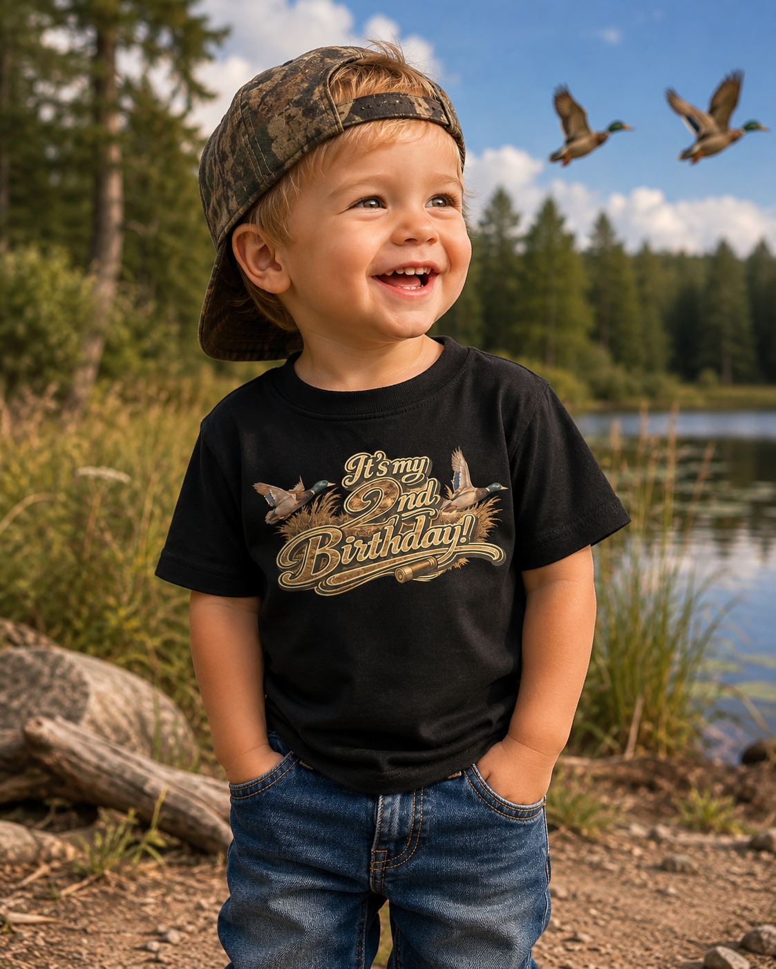 Second Birthday Duck Theme Shirt | Toddler Two-Year-Old Duck Hunting Birthday Tee