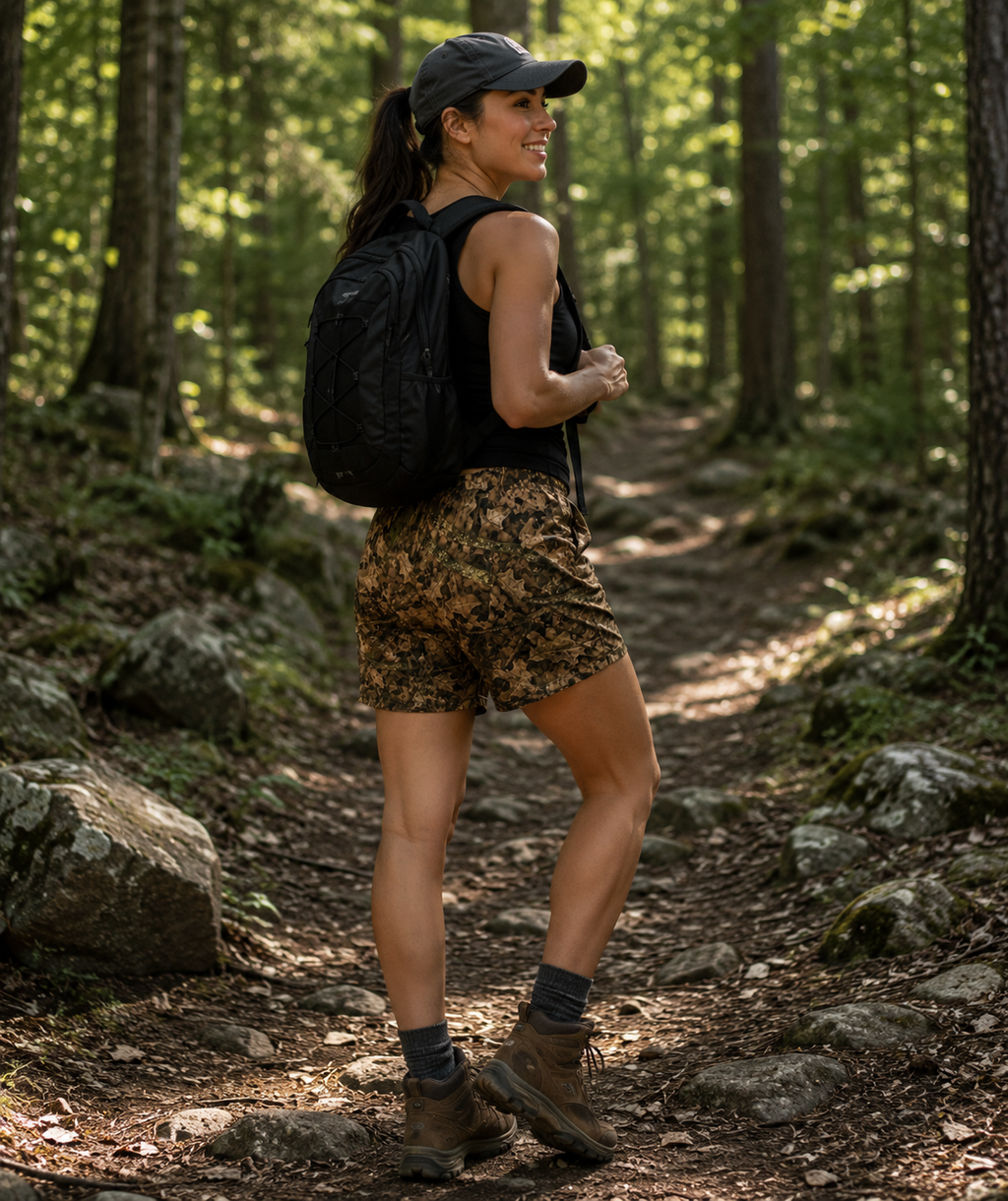 Camo Unisex Athletic Long Shorts | Camouflage Comfy Active Wear Shorts for Outdoorsmen and Outdoorswomen