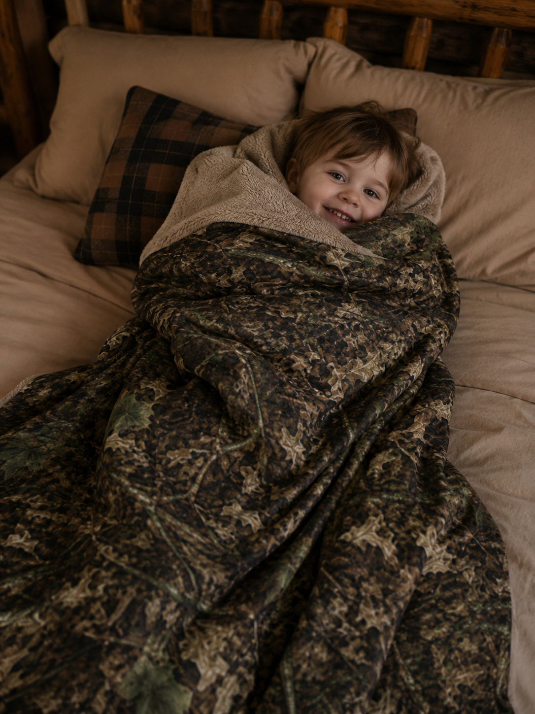 Camouflage Sherpa Fleece Blanket | Camo Hunting Themed Nursery, Cabin, and Camping Decor for Outdoor Families