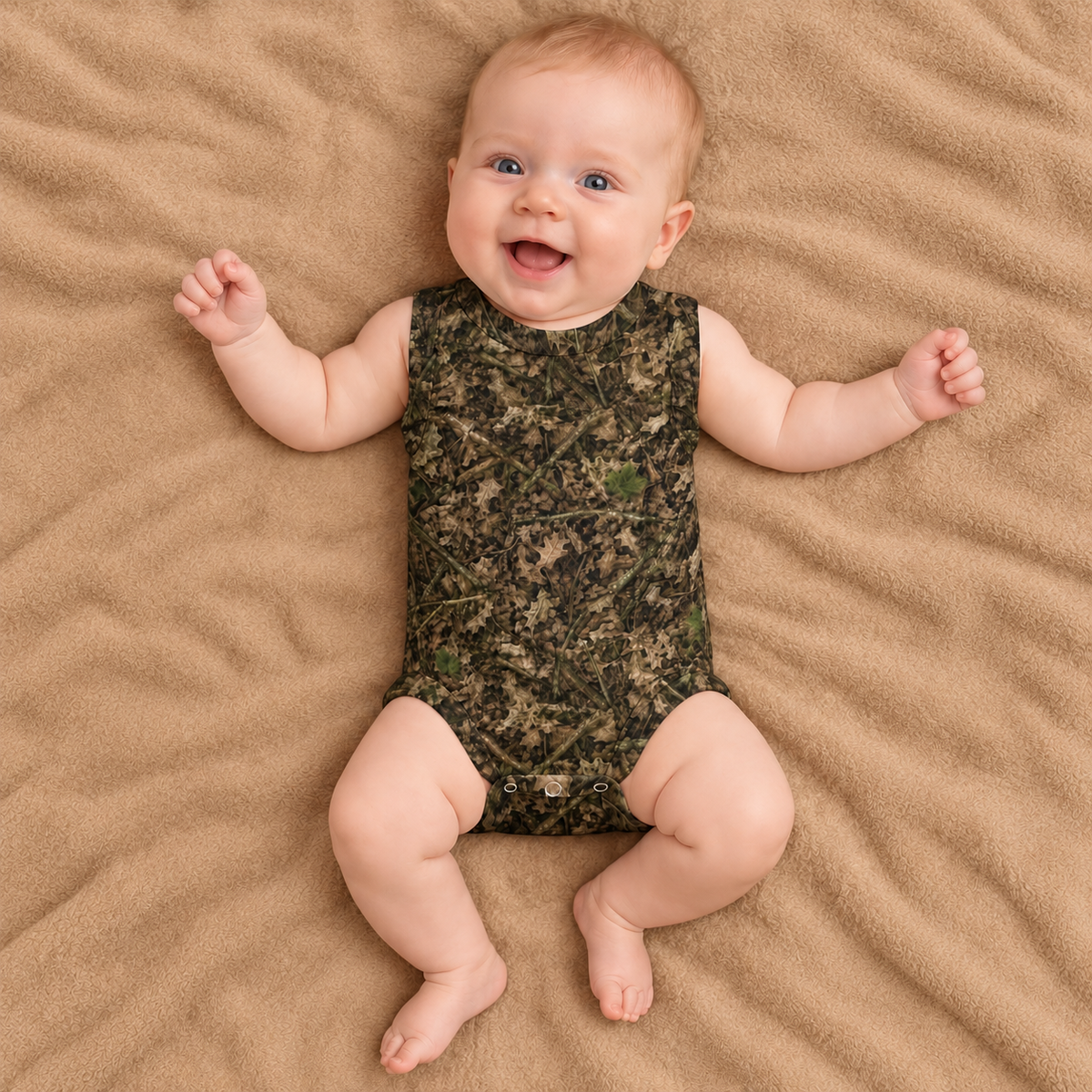 Camo Sleeveless Baby Onesie | Woodland Camouflage Cotton Romper for Infant