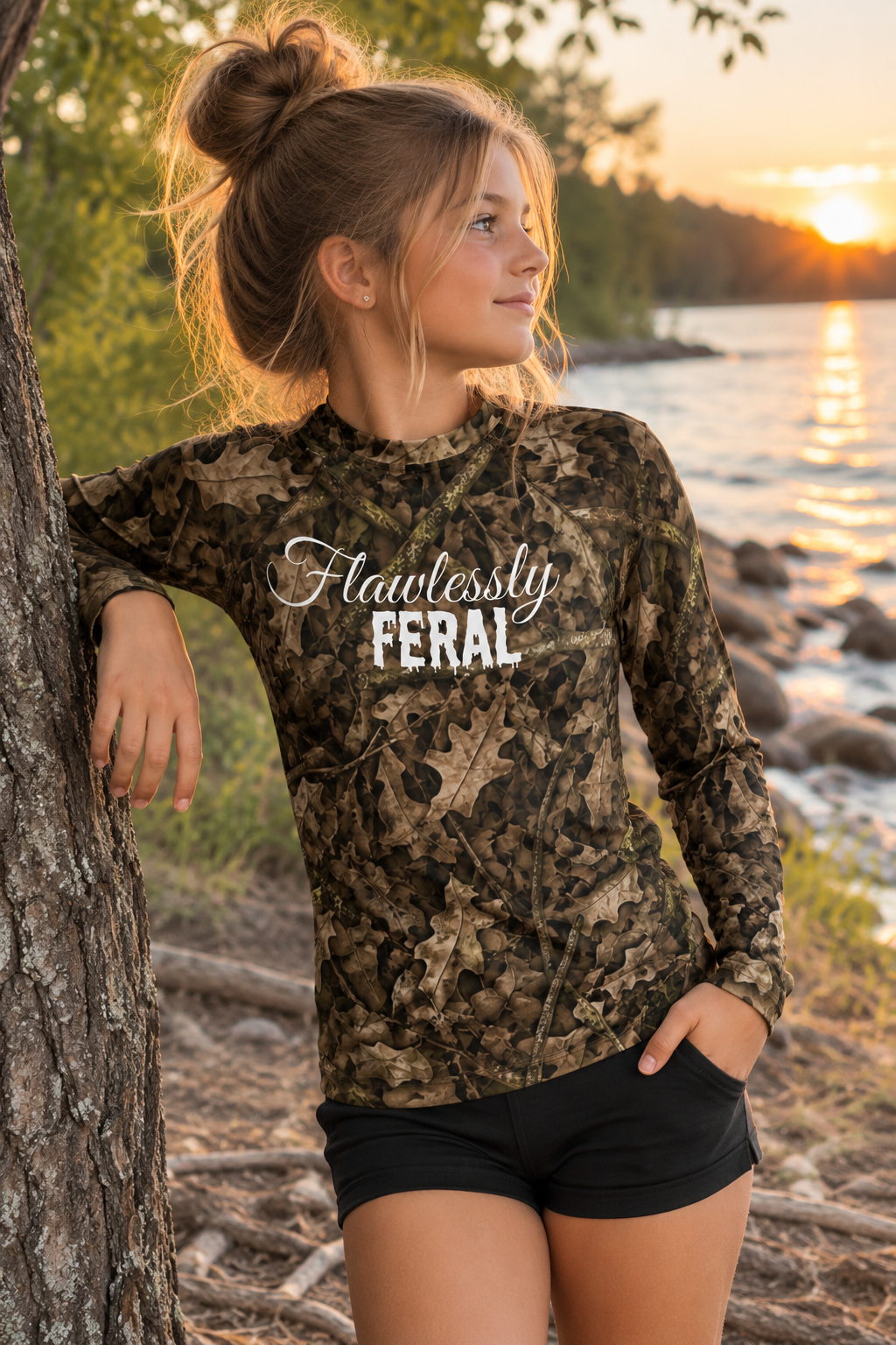 Youth Camo Rash Guard | Kids Hunting Camouflage Long Sleeve Flawlessly Feral Shirt