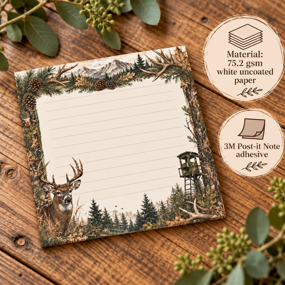 Deer Hunting Theme Post-it® Note Pads | Camo Sticky Notes For Outdoorsmen and Hunters