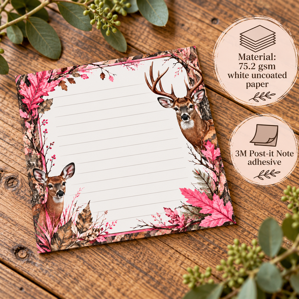 Ladies Hunting Theme Post-it® Note Pads | Pink Camo Sticky Notes For Outdoorswomen