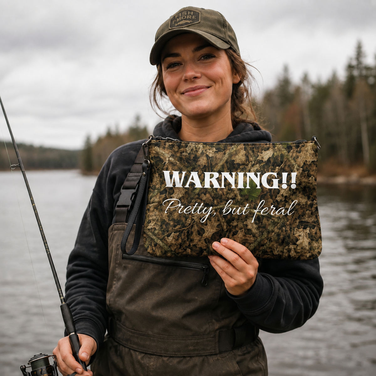 Camouflage Crossbody Purse | 8" x 11" Woodland Camo Zip-up Clutch Bag for Outdoor Women who Hunt