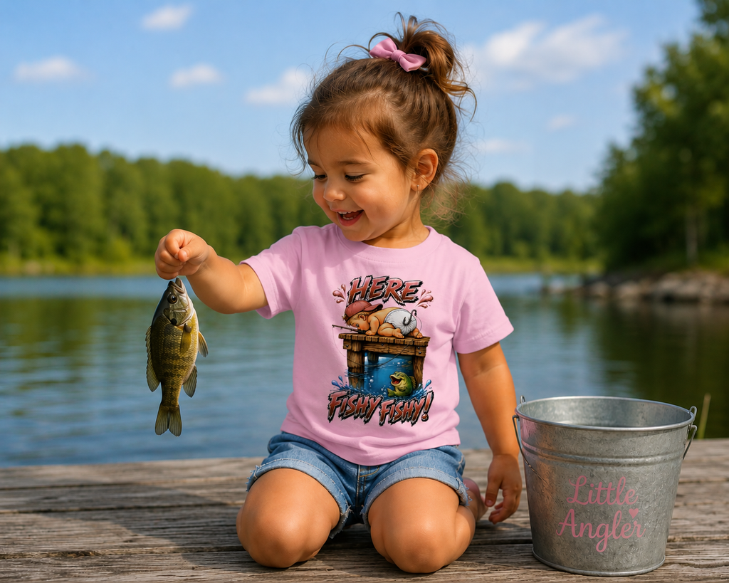 Toddler Cute Fishing Tee | Kids Funny Outdoor Here Fishy Fishy T-Shirt