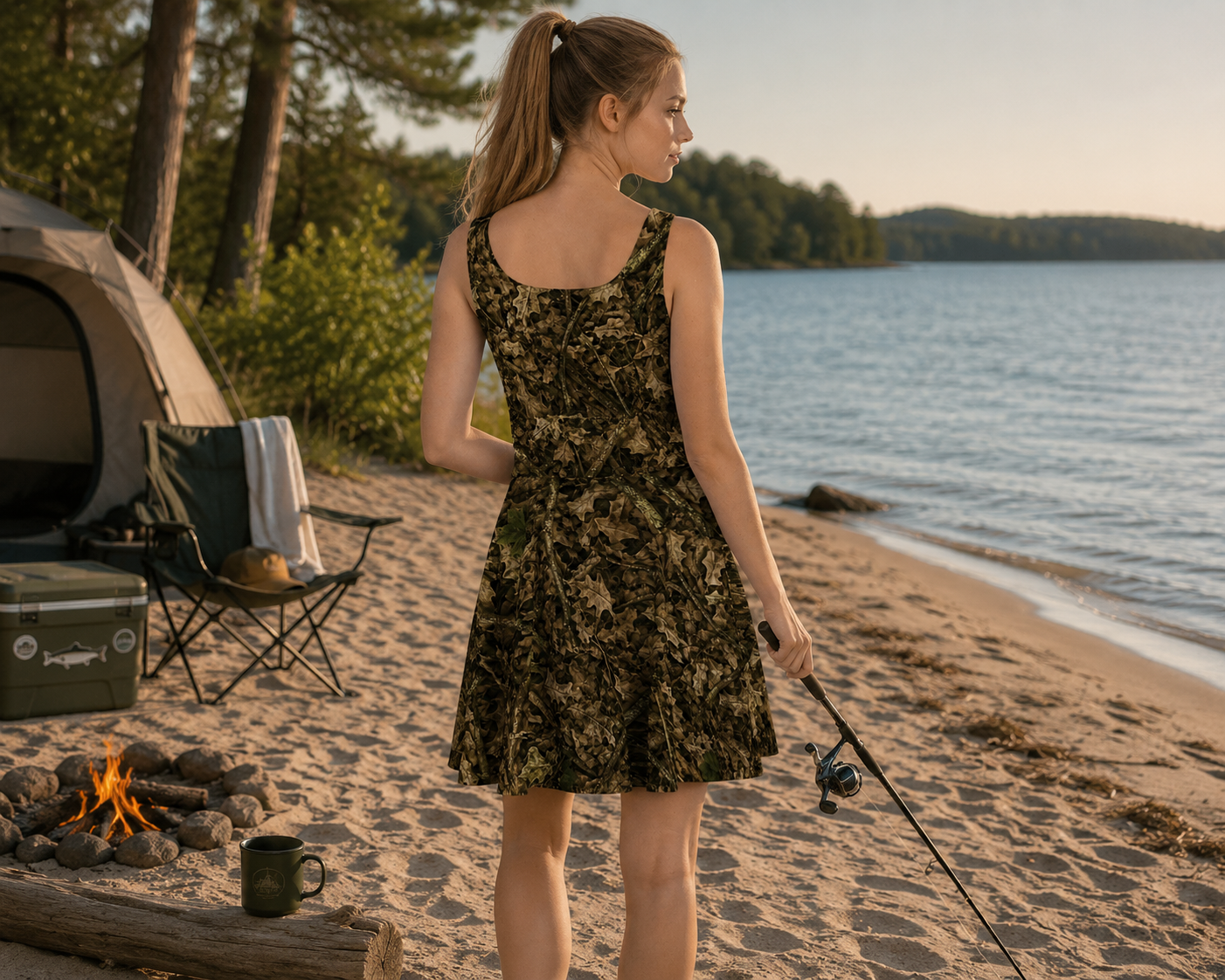 Ladies Camouflage Skater Dress | Outdoorswoman Hunting Themed Camo Sleeveless Dress