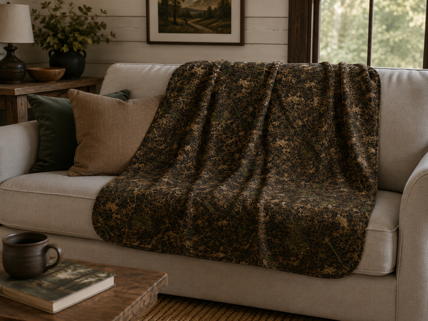 Camouflage Sherpa Fleece Blanket | Camo Hunting Themed Nursery, Cabin, and Camping Decor for Outdoor Families