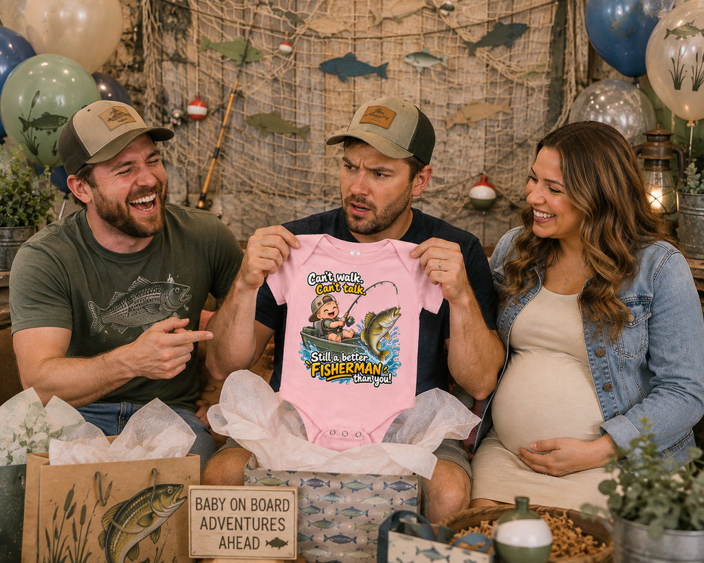 Funny Baby Fishing Onesie | Walleye Infant One-Piece Bodysuit | “Still a Better Fisherman Than You” Outdoorsy Newborn Outfit