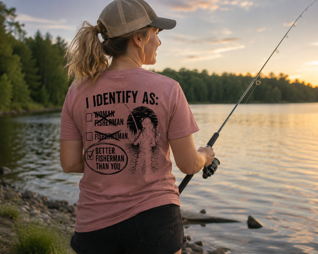 Women's Fishing V Neck | I Identify as Woman Fisherman | Outdoorswoman Apparel