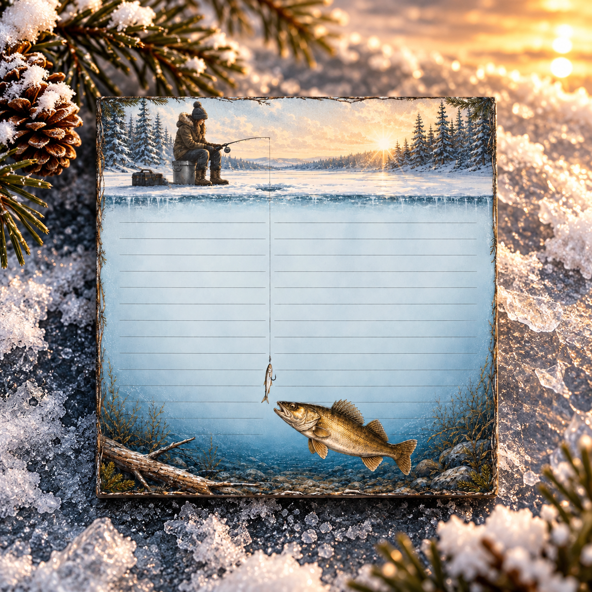 Ice Fishing Walleye Sticky Notes | Winter Fisherman Theme Post-it® Note Pad Gift for Outdoorsmen and Outdoorswomen