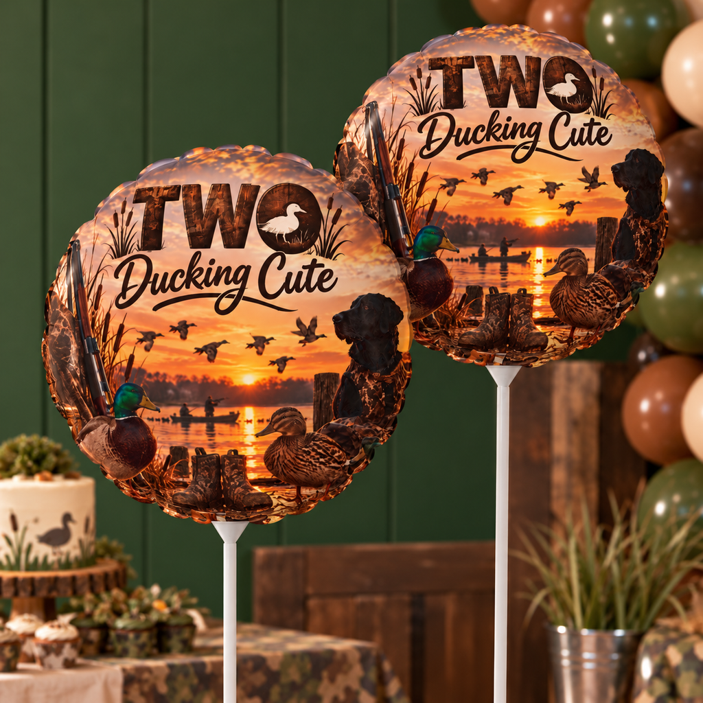 Two Ducking Cute Second Birthday Balloon l Duck Hunting Themed 11" Round Balloon for Outdoorsy Toddler Bday Party
