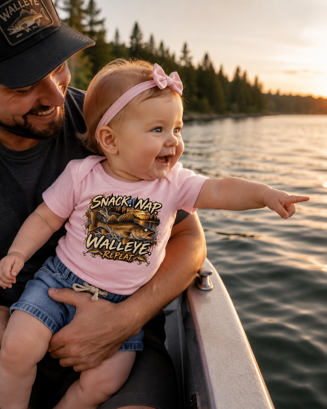 Baby Walleye Fishing T-Shirt | Snack Nap Walleye Repeat Infant Fisherman Short Sleeve Tee for Fishing, Camping, Hunting, and Outdoor Lovers