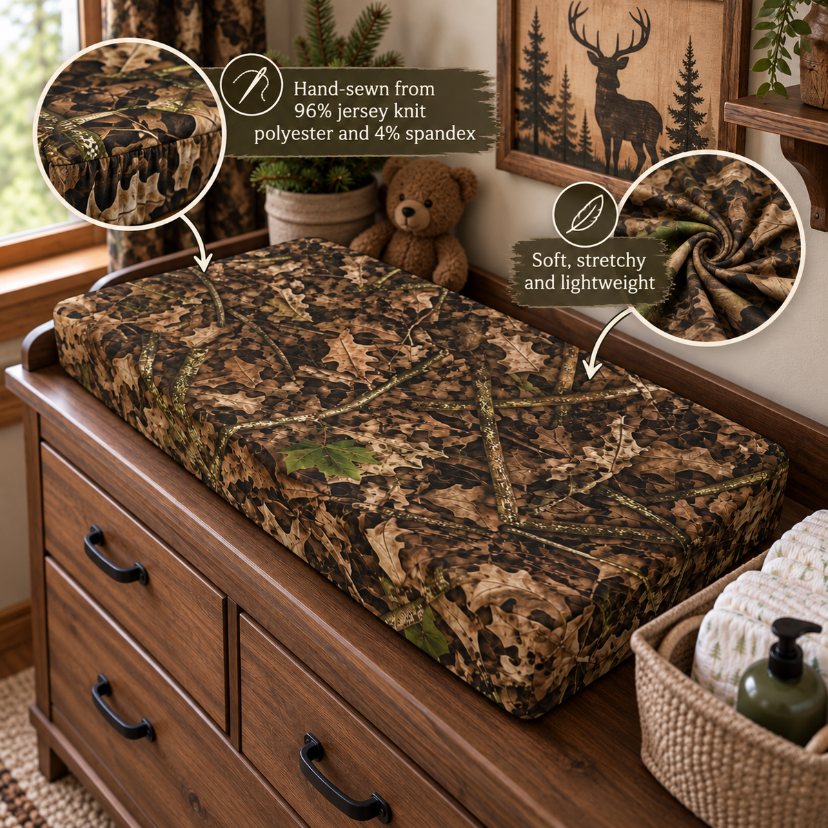 Camo Baby Changing Pad Cover | Woodland Camouflage Infant Changing Table Nursery Decor for Outdoorsy Hunting Families