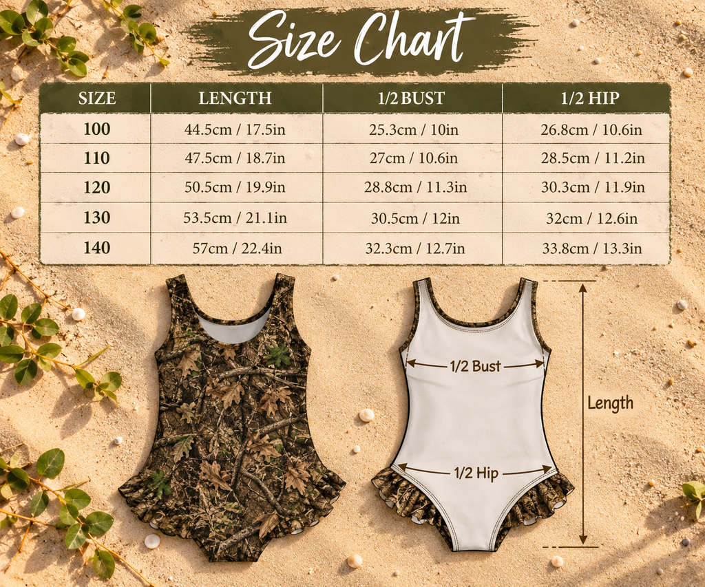 Girls Camouflage Ruffle Trim One Piece Swimsuit | Camo Swimwear for Outdoorsy Youth and Future Hunters