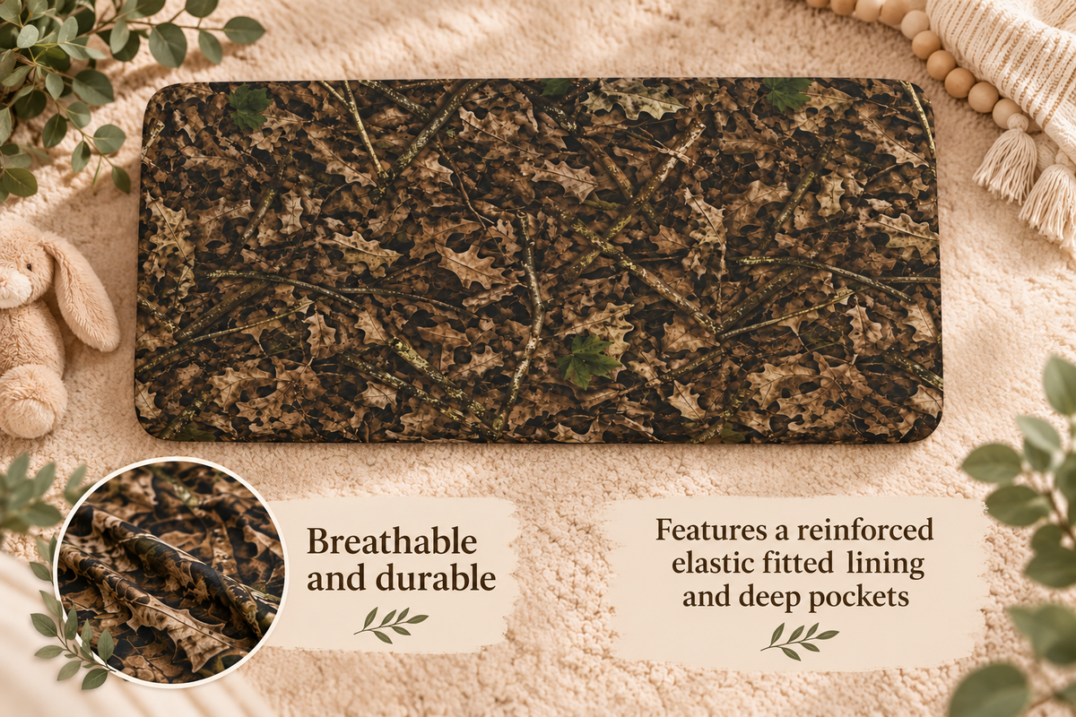Baby Camo Fitted Crib Sheet | Woodland Camouflage Hunting Theme Nursery Decor for Outdoorsy Infants and Families