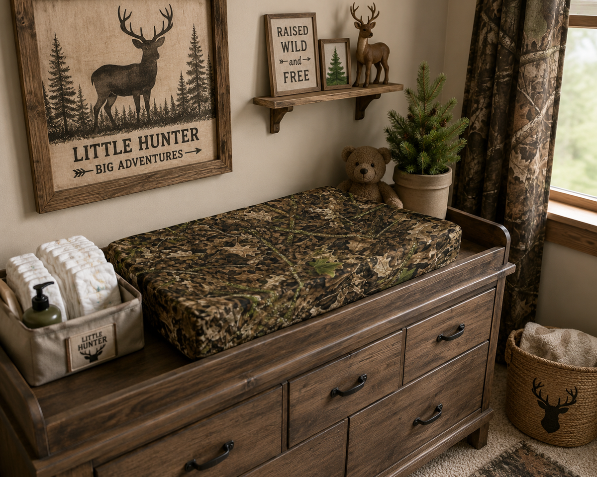 Camo Baby Changing Pad Cover | Woodland Camouflage Infant Changing Table Nursery Decor for Outdoorsy Hunting Families