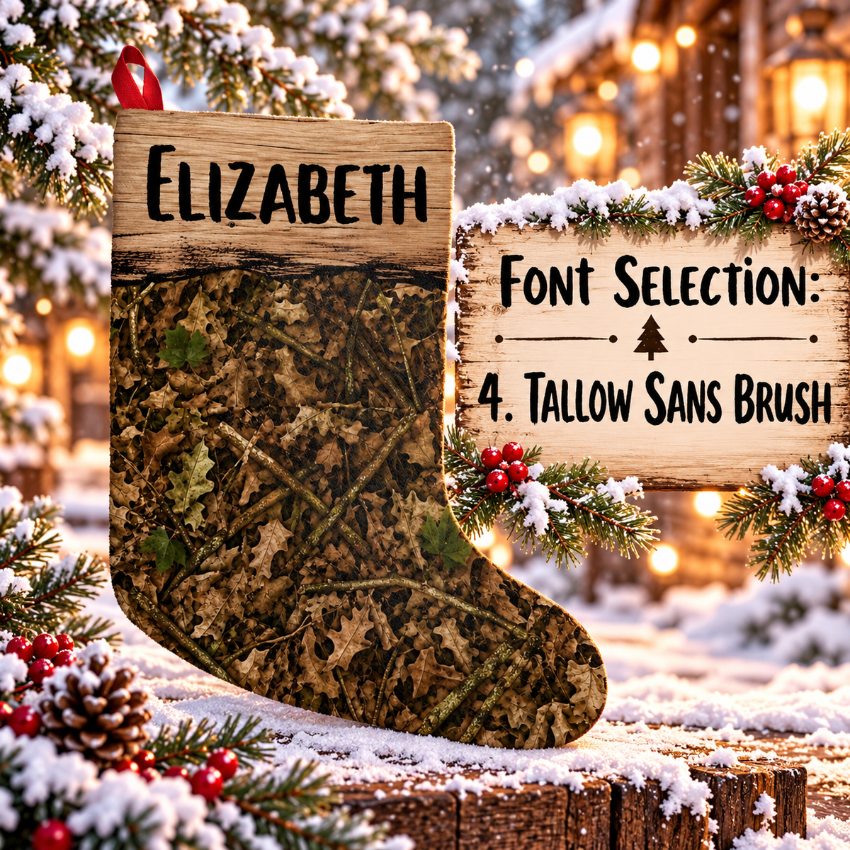 Personalized Camo Christmas Stocking | Woodland Camouflage Santa Stocking for Outdoorsy Hunting Families