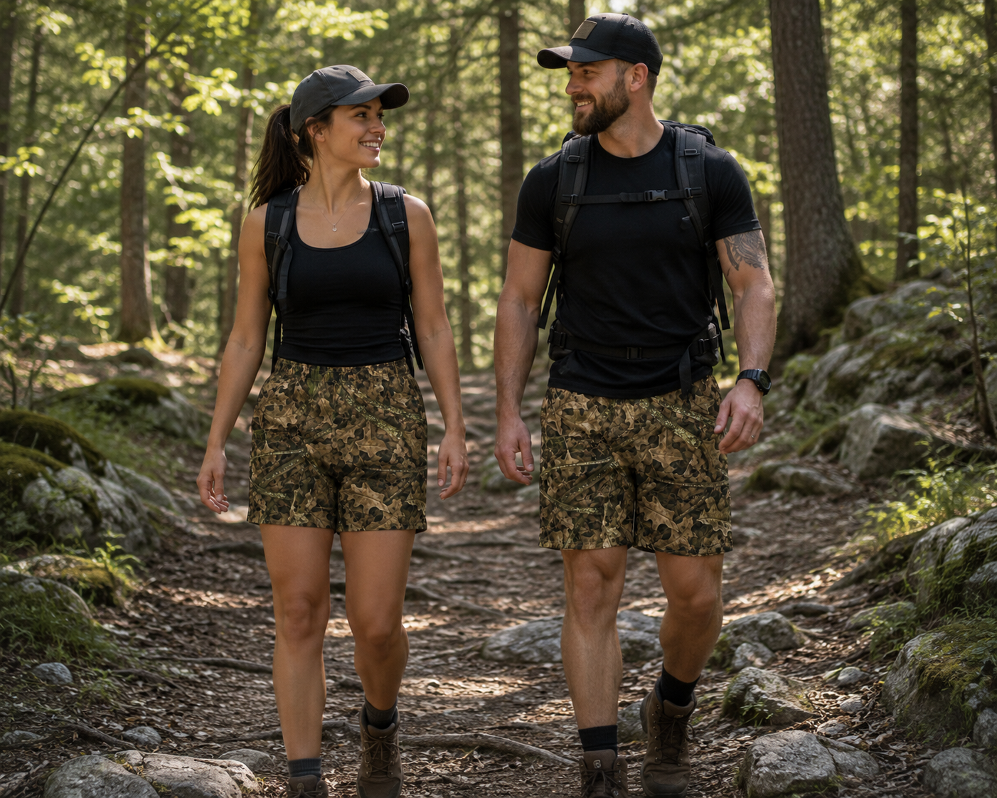 Camo Unisex Athletic Long Shorts | Camouflage Comfy Active Wear Shorts for Outdoorsmen and Outdoorswomen