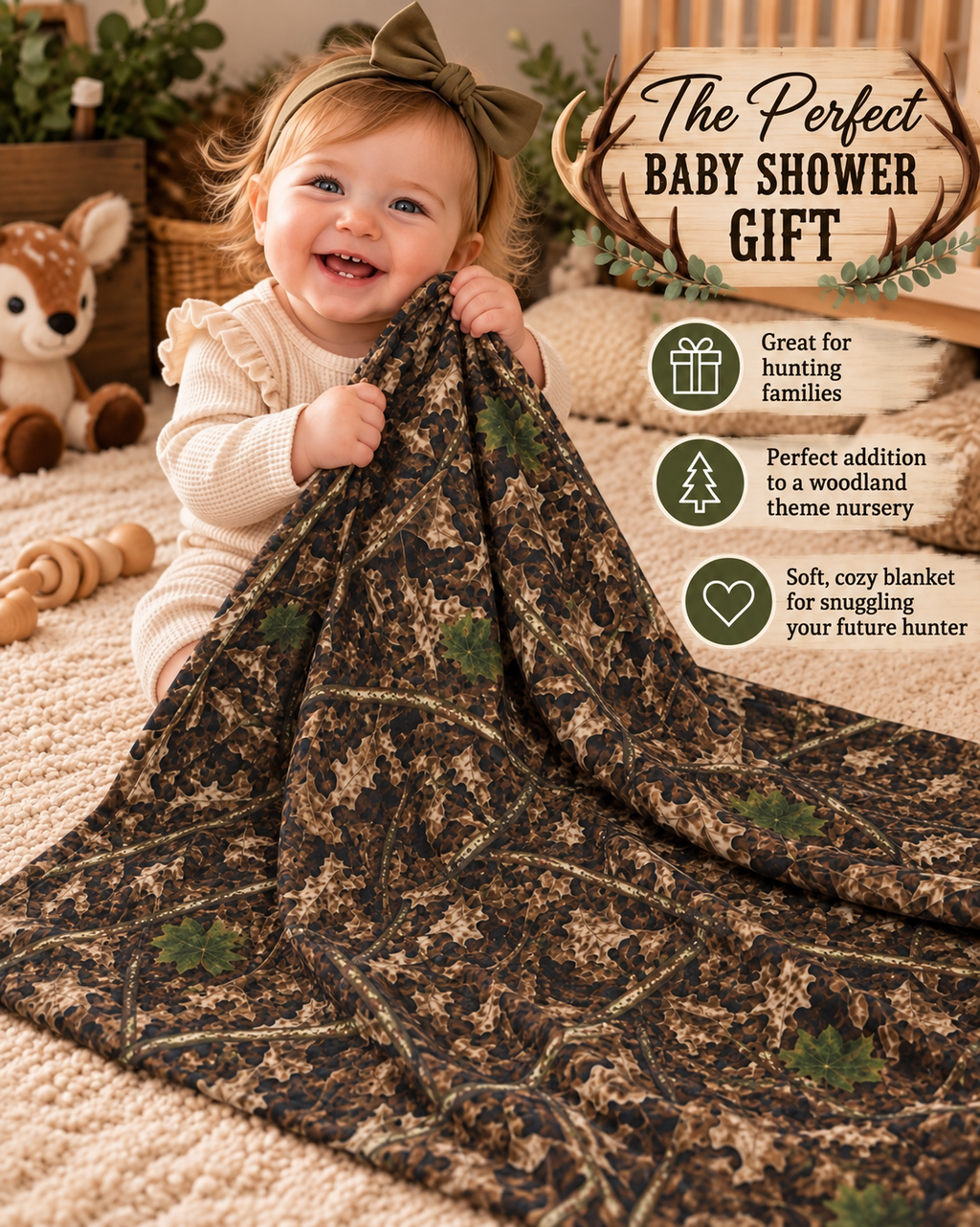 Camouflage Baby Swaddle Blanket | Camo Hunting Themed Nursery Decor for Outdoorsy Infant