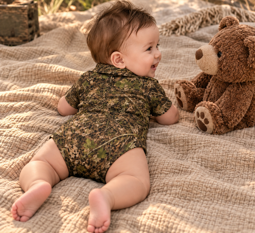 Baby Camo Short Sleeve Polo Romper | Infant Woodland Camouflage Onesie