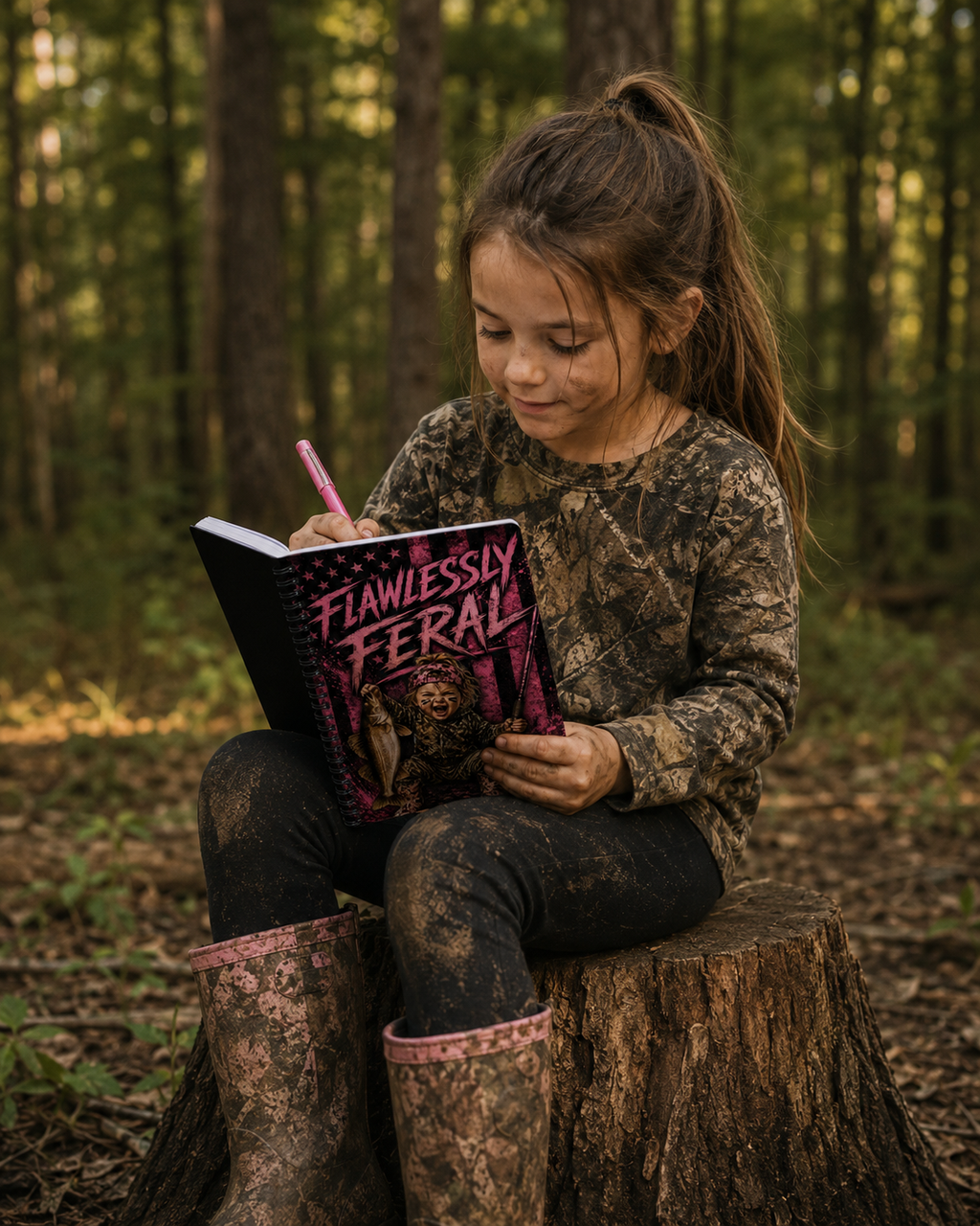 Flawlessly Feral Kid Spiral Notebook | Fishing Themed Notepad Gift for Wild, Outdoorsy Girl