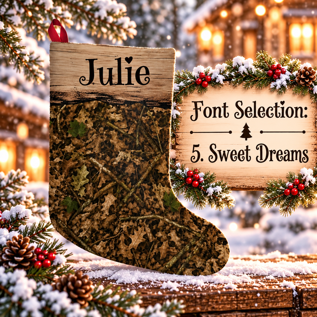 Personalized Camo Christmas Stocking | Woodland Camouflage Santa Stocking for Outdoorsy Hunting Families