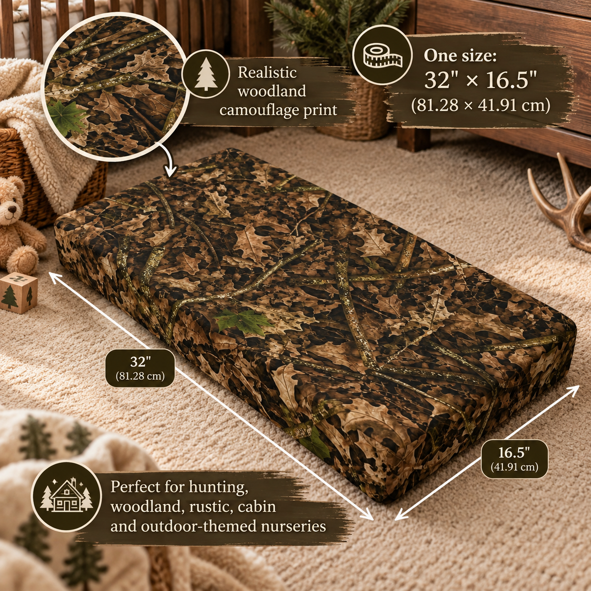 Camo Baby Changing Pad Cover | Woodland Camouflage Infant Changing Table Nursery Decor for Outdoorsy Hunting Families