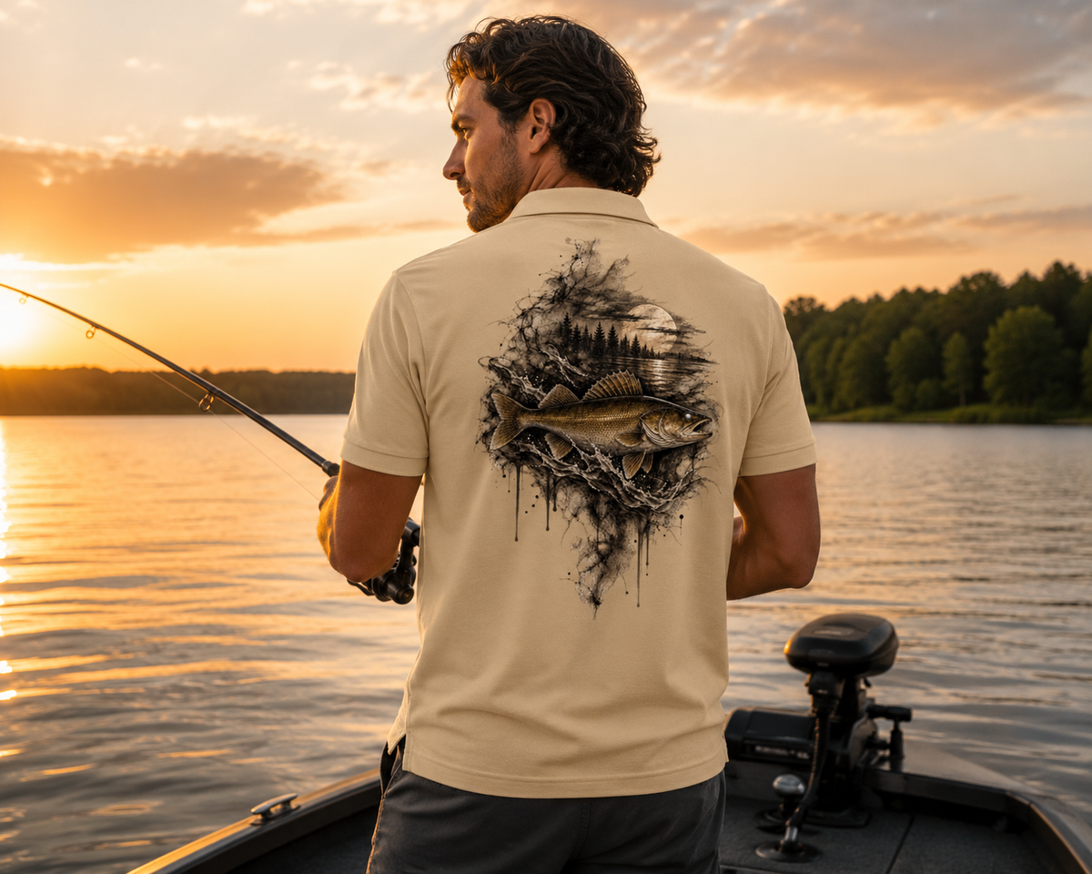 Men's Premium Walleye Fishing Polo | Guys Comfy Formal Fisherman Shirt