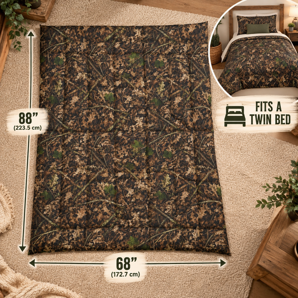 Camouflage Comforter | Woodland Camo, Rustic Hunting Bedding for Cabin & Outdoorsy Bedrooms