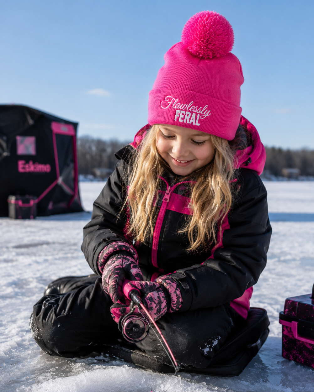 Women's Warm Ice Fishing Beanie | Ladies Winter Pom Hat for Cold Weather Activities like Snowboarding, Snowmobiling, Sledding, and Hunting