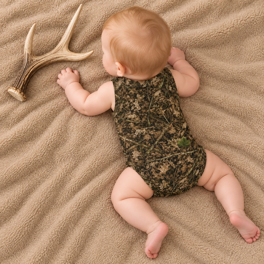 Camo Sleeveless Baby Onesie | Woodland Camouflage Cotton Romper for Infant