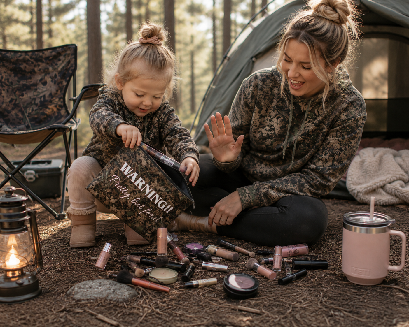 Camo Makeup Bag | 10" or 12" Camouflage Zippered Storage Bag for Hunting, Camping, and Fishing Trips | Warning Pretty but Feral