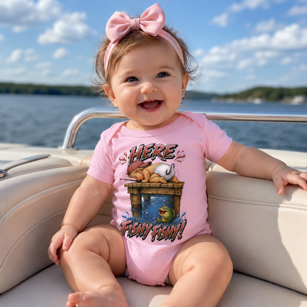 Baby Cute Fishing Onesie | Funny Infant Here Fishy Fishy Body Suit