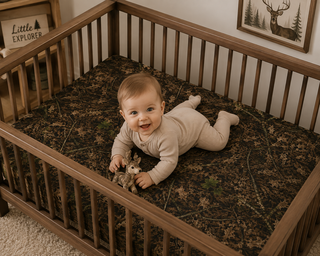 Baby Camo Fitted Crib Sheet | Camouflage Hunting Theme Nursery Decor for Outdoorsy Infants and Families