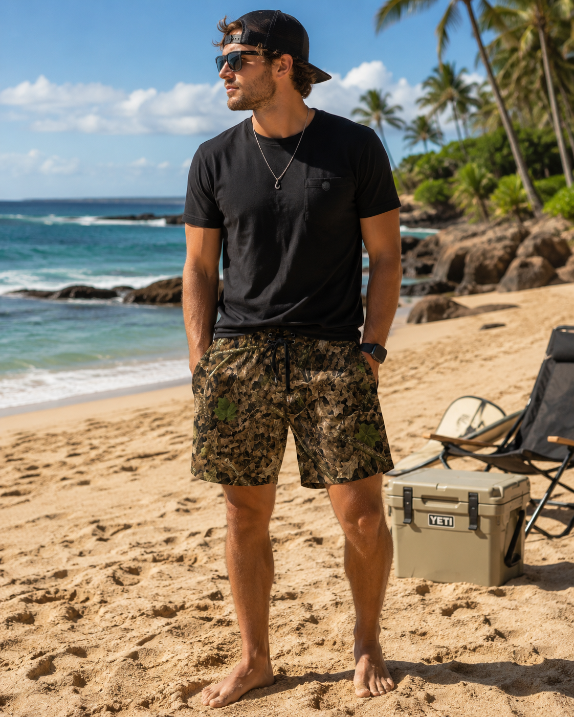 Men's Camo Swim Shorts | Camouflage Outdoorsmen Hunting Theme Board Shorts