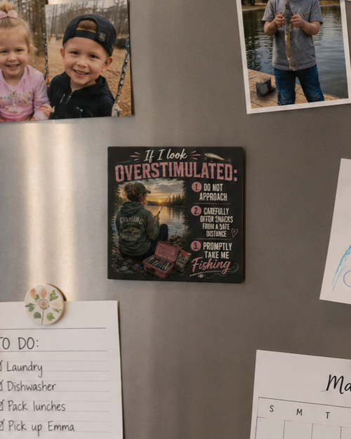 Overstimulated Mama Fishing Magnet | Feed Me Snacks and Take Me Fishing Outdoorswoman Gift