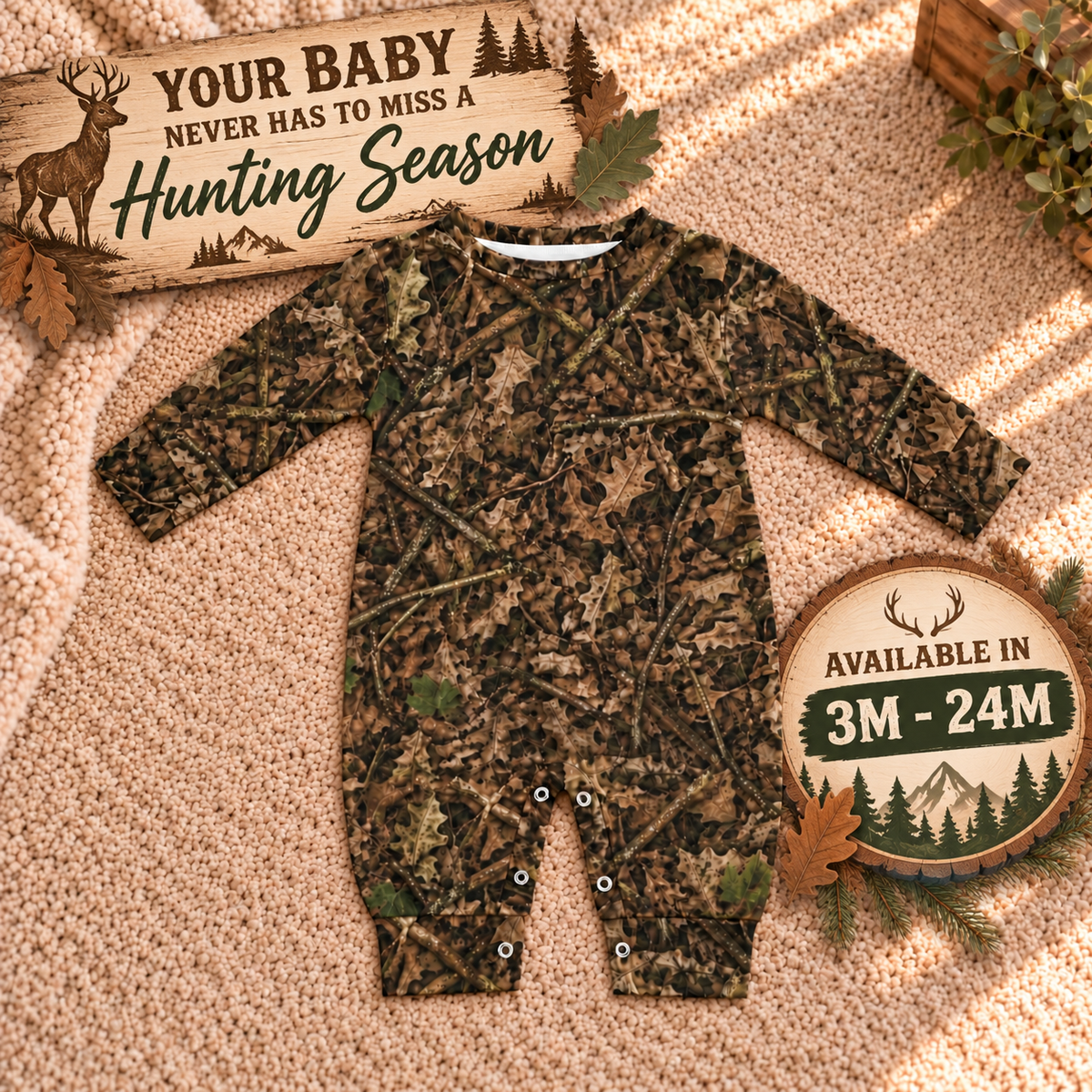 Long Sleeve Camouflage Baby Romper | Soft One-Piece Camo Outfit for Infant Outdoor Adventurers and Hunting Season