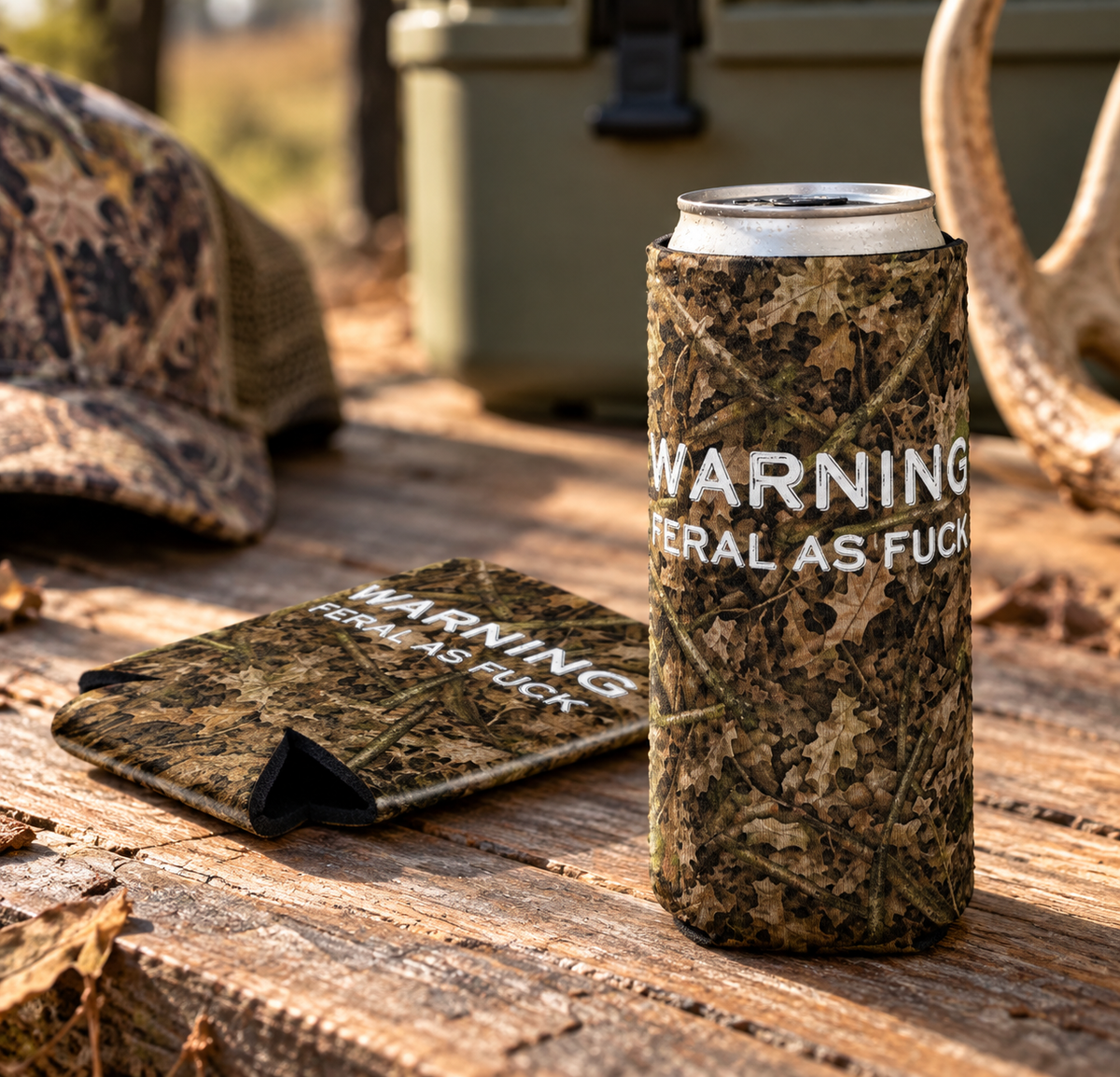 Camo Can Cooler | Funny Camouflage Hunting Coozie Gift for Outdoorsy Friend