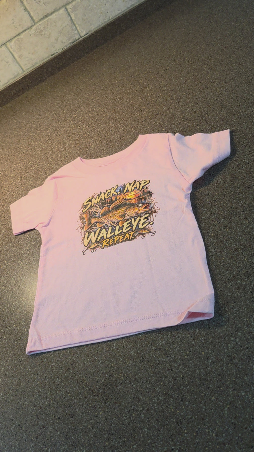 Baby Walleye Fishing T-Shirt | Snack Nap Walleye Repeat Infant Fisherman Short Sleeve Tee for Fishing, Camping, Hunting, and Outdoor Lovers
